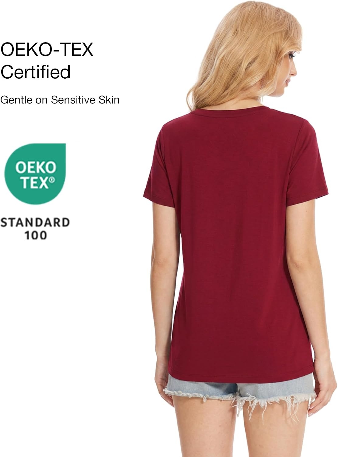 image:imageGYS Bamboo Viscose Womens Pajama Tops Lightweight Cooling Basic TShirtWine