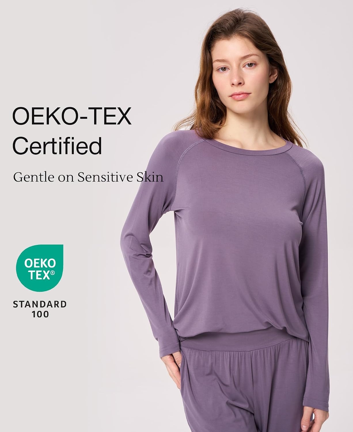 image:imageGYS Bamboo Viscose Womens Pajama Tops Long Sleeve Comfy Base Layer TeesLilac Gray 5