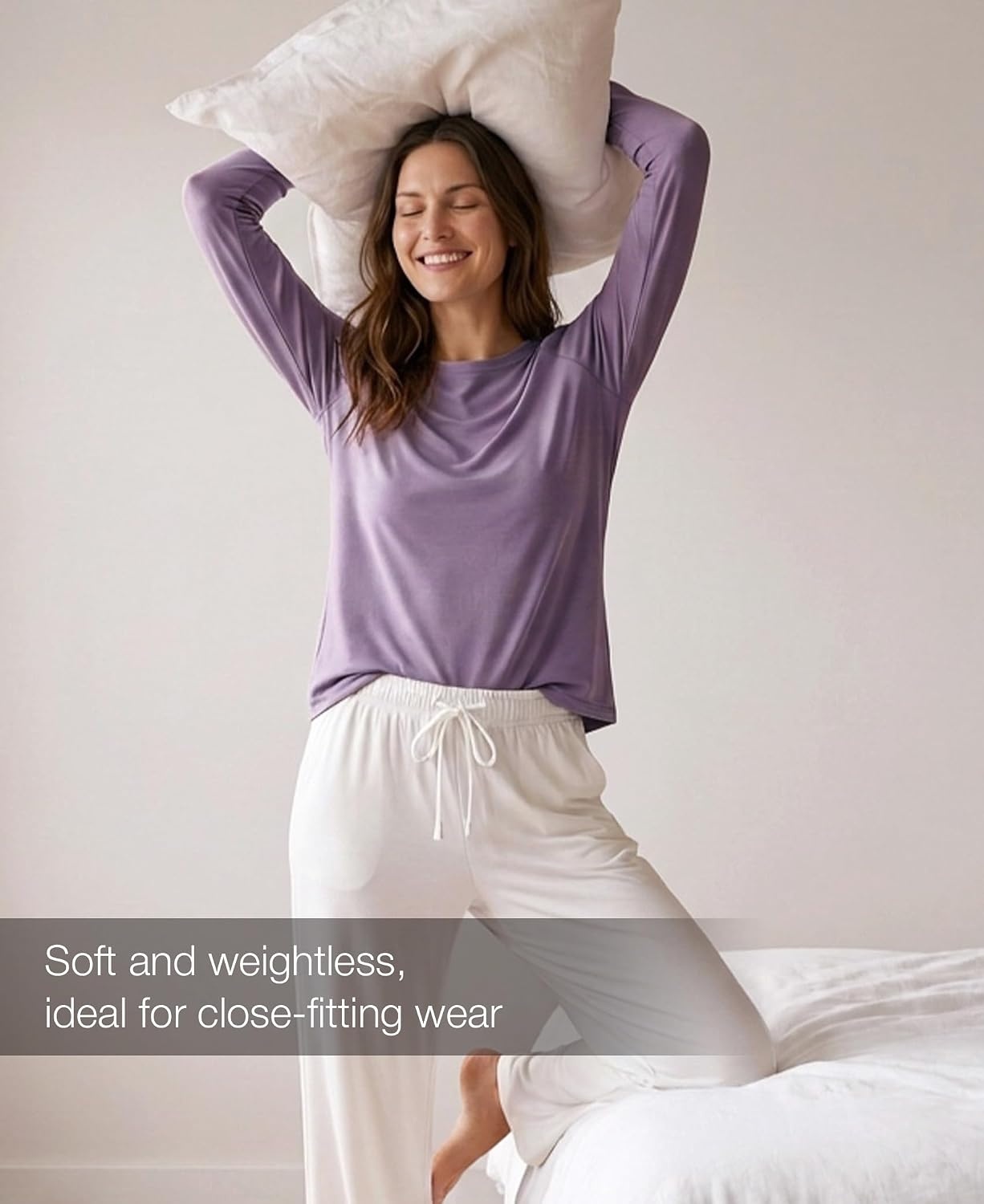 image:imageGYS Bamboo Viscose Womens Pajama Tops Long Sleeve Comfy Base Layer TeesLilac Gray 5