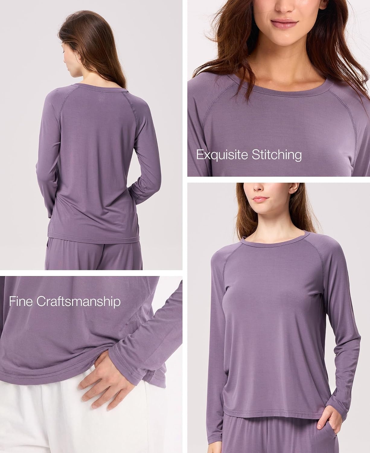 image:imageGYS Bamboo Viscose Womens Pajama Tops Long Sleeve Comfy Base Layer TeesLilac Gray 5