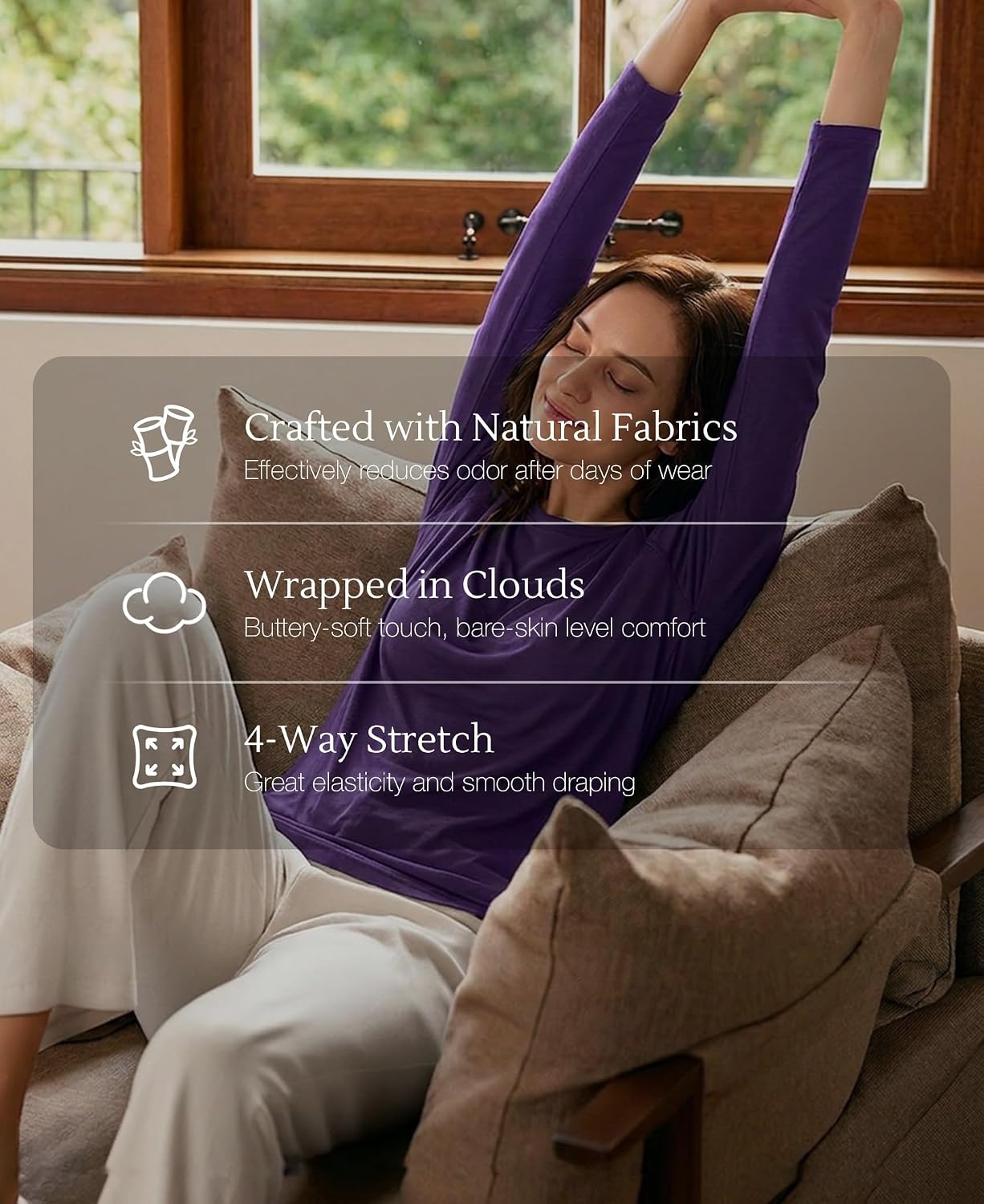 image:imageGYS Bamboo Viscose Womens Pajama Tops Long Sleeve Comfy Base Layer TeesPurple