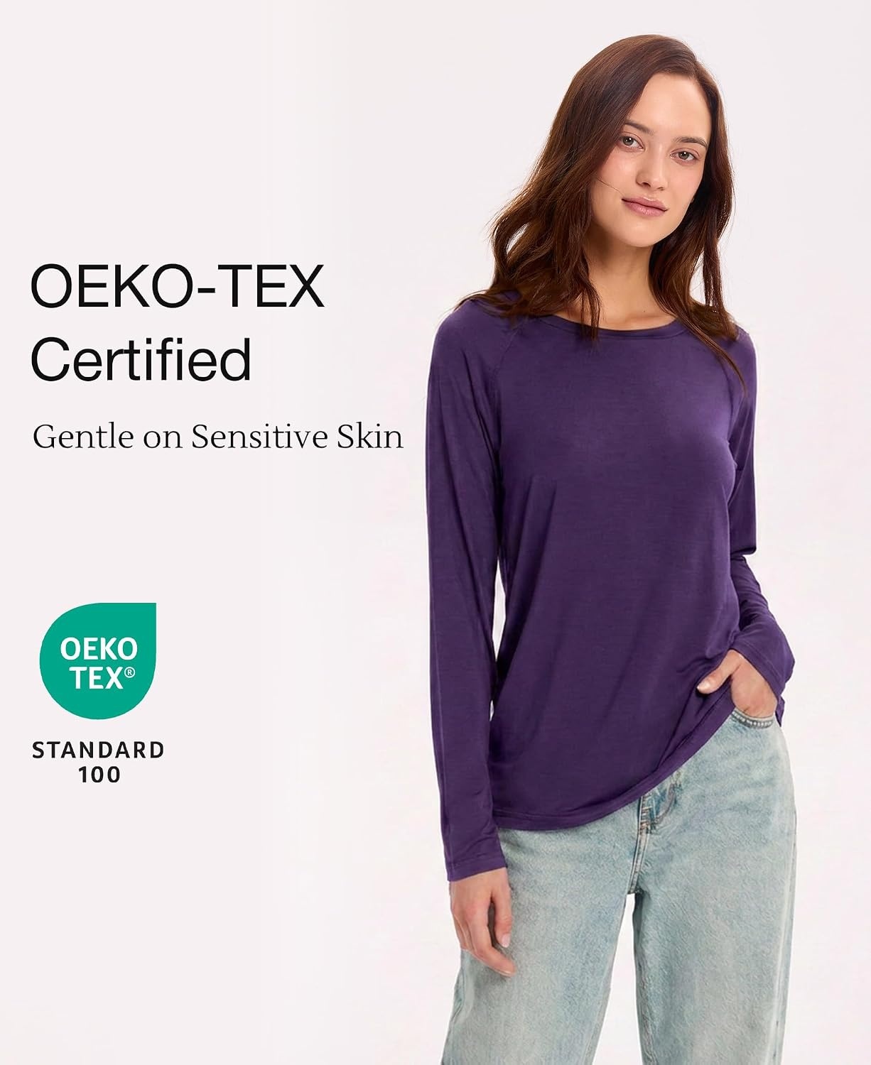 image:imageGYS Bamboo Viscose Womens Pajama Tops Long Sleeve Comfy Base Layer TeesPurple