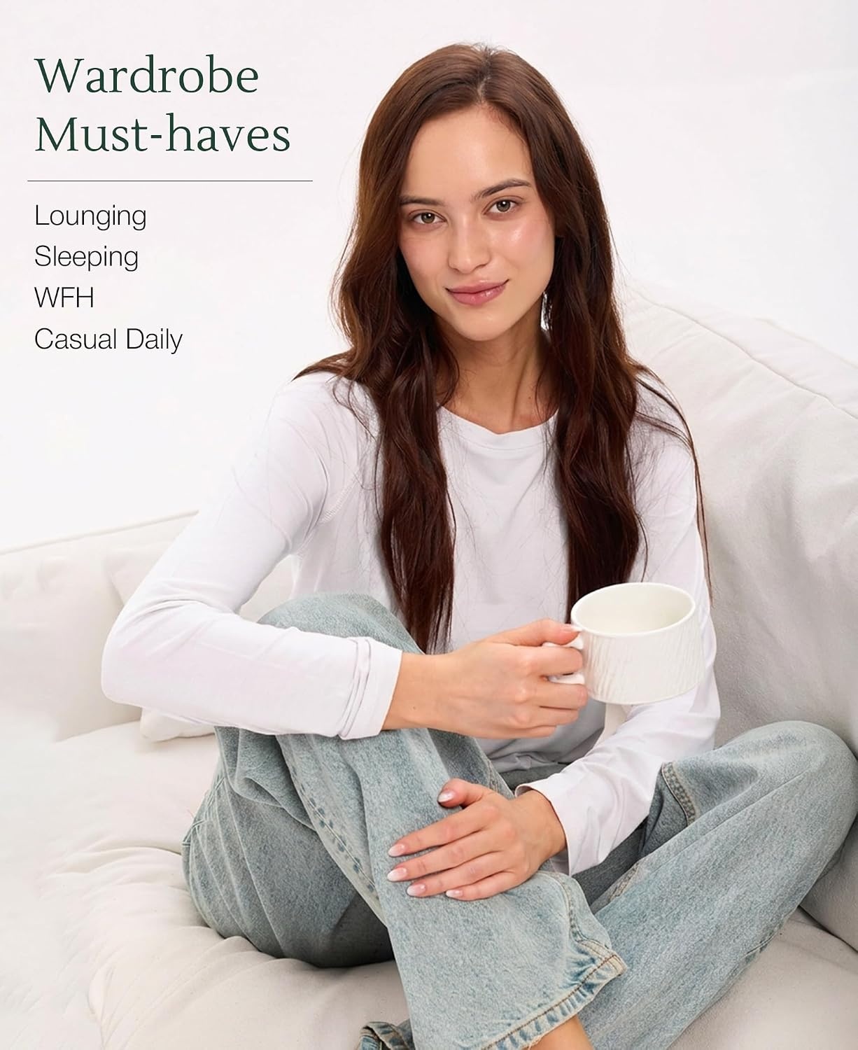 image:imageGYS Bamboo Viscose Womens Pajama Tops Long Sleeve Comfy Base Layer TeesWhite