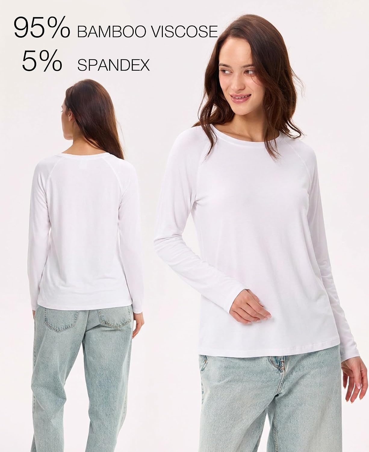 image:imageGYS Bamboo Viscose Womens Pajama Tops Long Sleeve Comfy Base Layer TeesWhite