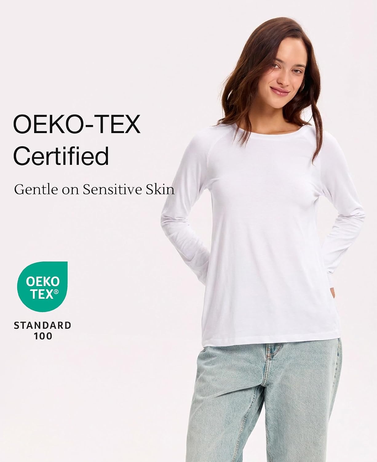 image:imageGYS Bamboo Viscose Womens Pajama Tops Long Sleeve Comfy Base Layer TeesWhite