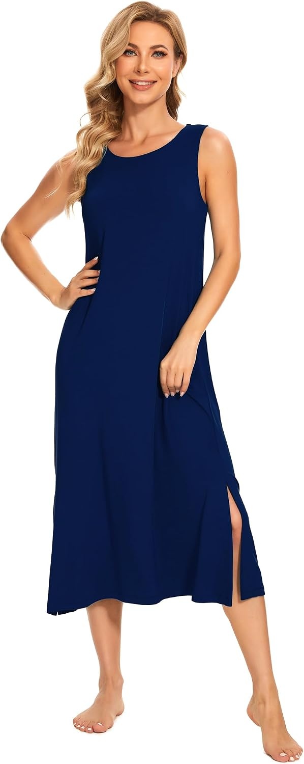 image:imageGYS Cooling Bamboo Viscose Long Nightgowns for WomenNavy