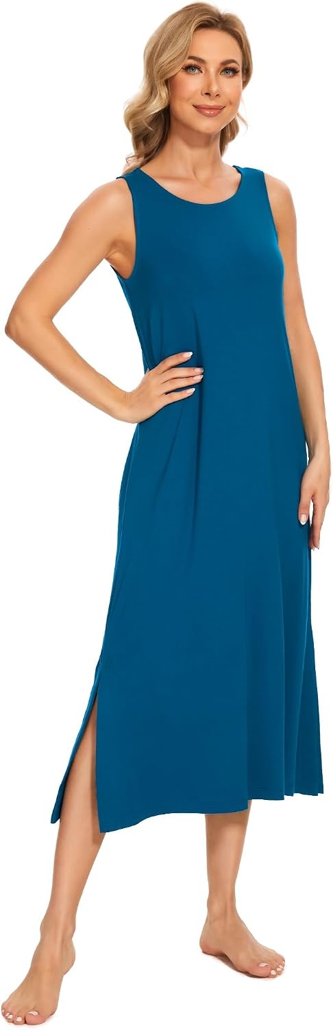 image:imageGYS Cooling Bamboo Viscose Long Nightgowns for WomenTeal Blue
