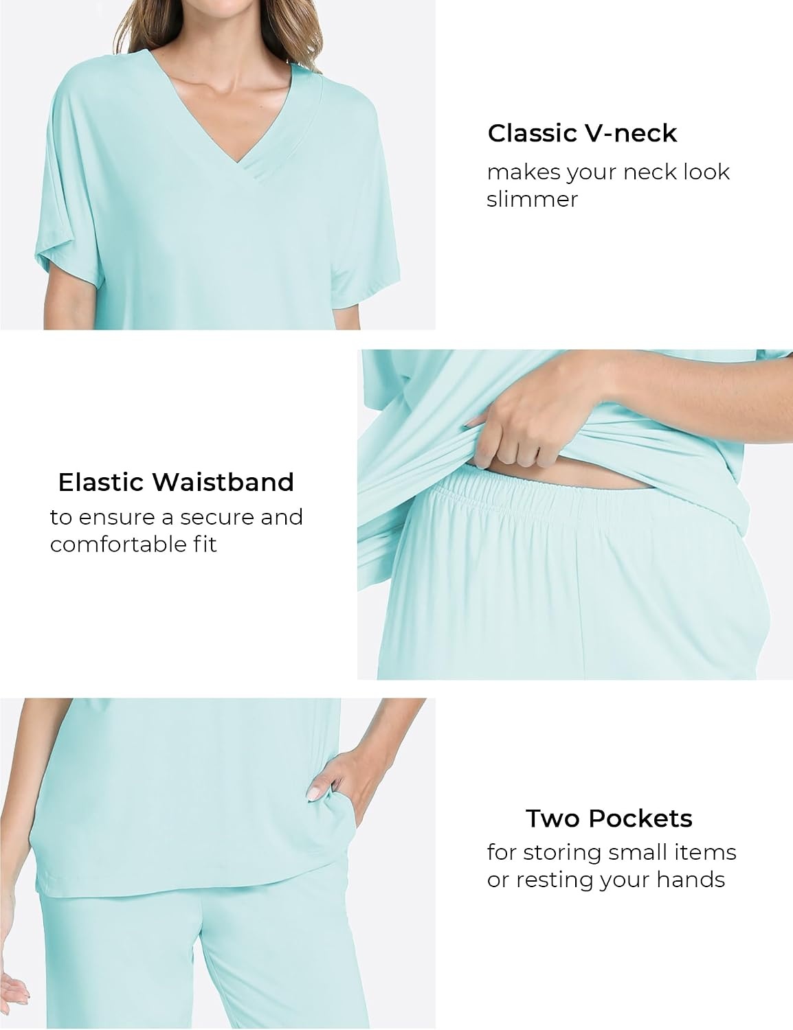 image:imageGYS Womens Bamboo Viscose Short Sleeve VNeck Pajamas SetAqua
