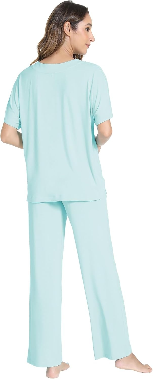 image:imageGYS Womens Bamboo Viscose Short Sleeve VNeck Pajamas SetAqua