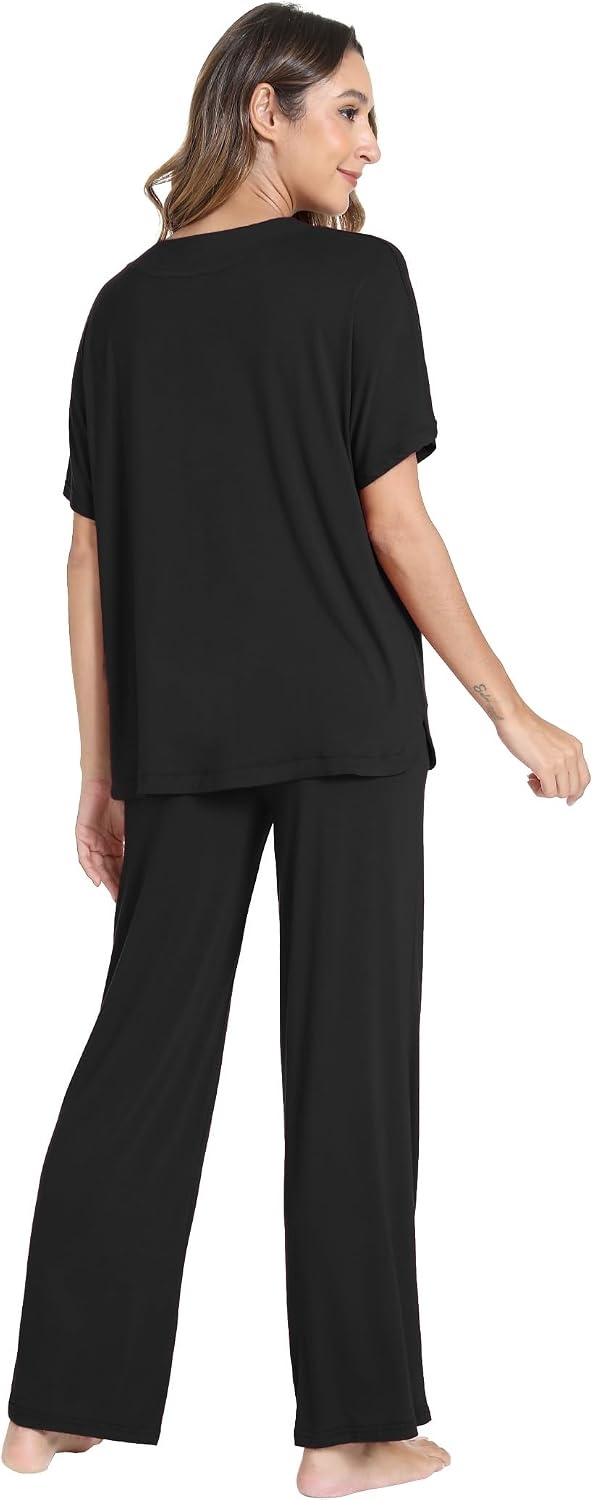 image:imageGYS Womens Bamboo Viscose Short Sleeve VNeck Pajamas SetBlack