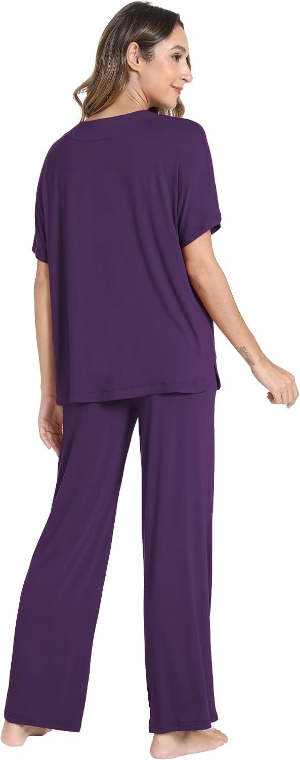 image:imageGYS Womens Bamboo Viscose Short Sleeve VNeck Pajamas SetPurple