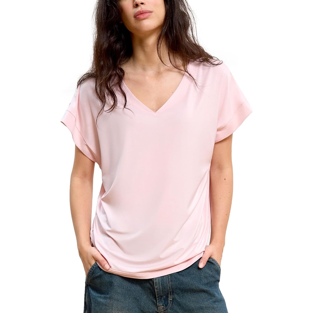 image:imageGYS Bamboo Viscose T Shirt for Women Soft Short Sleeve V Neck Pajama TopsPink