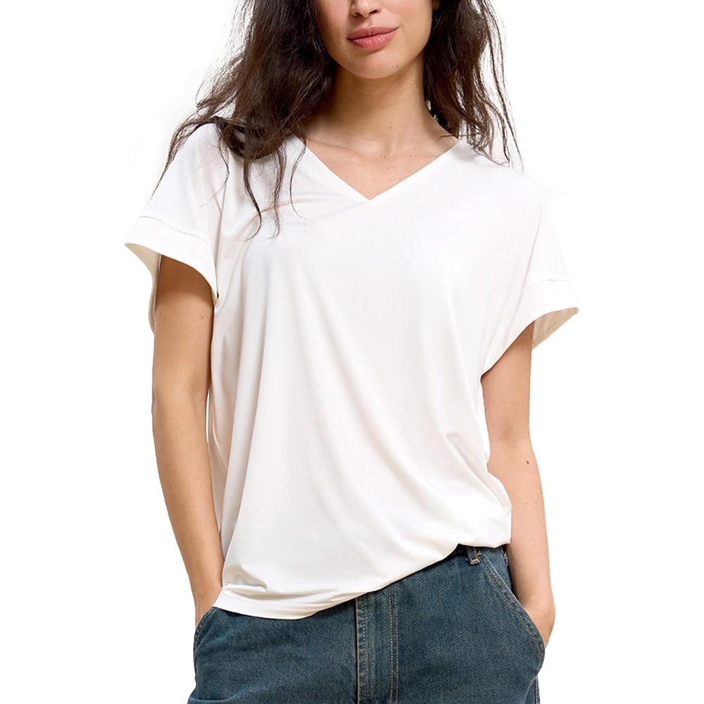 image:imageGYS Bamboo Viscose T Shirt for Women Soft Short Sleeve V Neck Pajama TopsWhite
