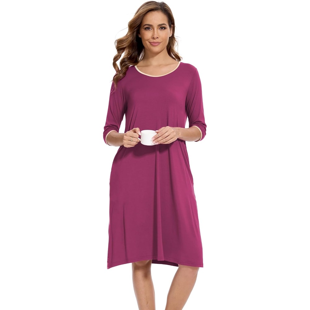 image:imageGYS Bamboo Viscose Womens Nightgowns Lightweight UltraSoft Sleep DressPurplish Red
