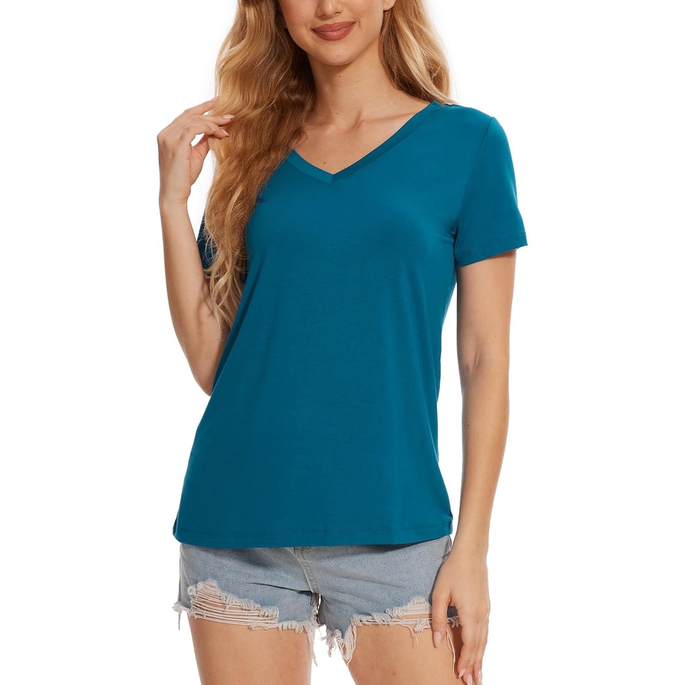 image:imageGYS Bamboo Viscose Womens Pajama Tops Lightweight Cooling Basic TShirtTeal Blue