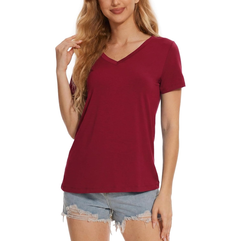 image:imageGYS Bamboo Viscose Womens Pajama Tops Lightweight Cooling Basic TShirtWine