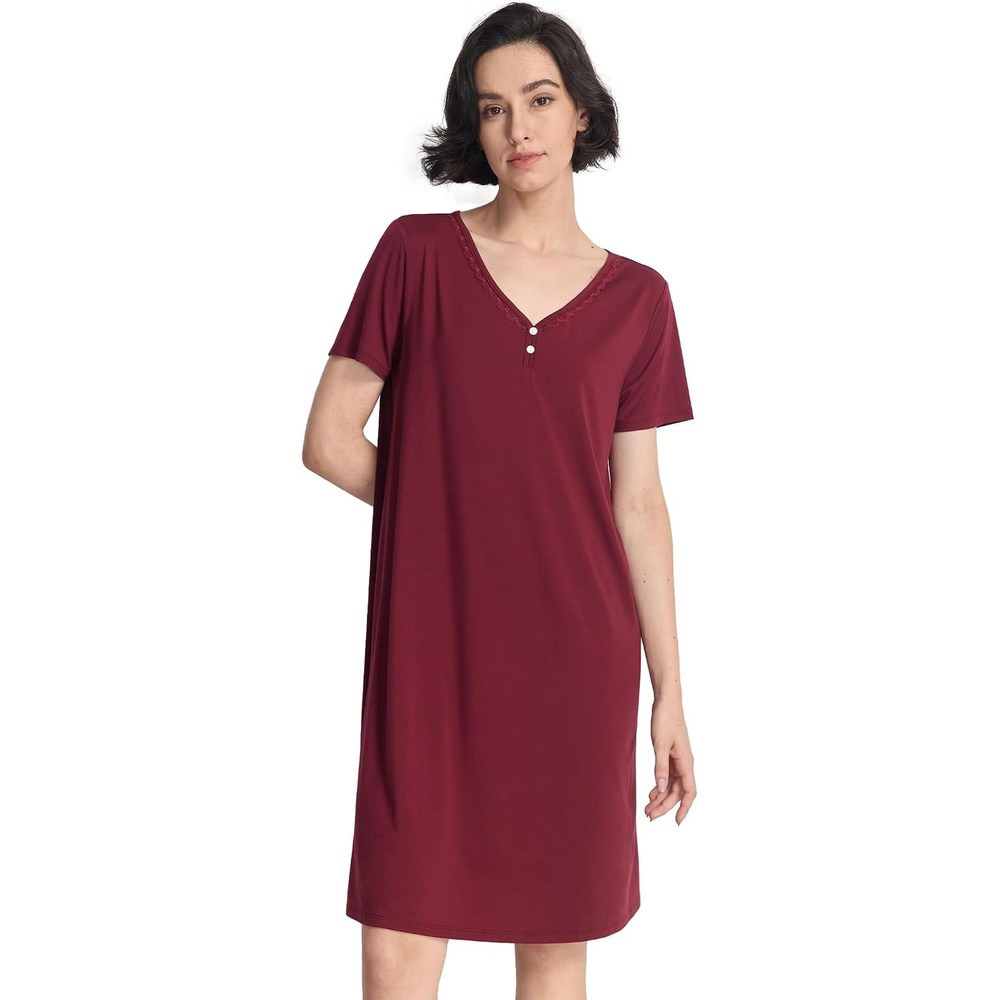 image:imageGYS Womens Cooling Bamboo Viscose NightgownsWine Red