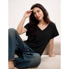 GYS Bamboo Viscose T Shirt for Women, Soft Short Sleeve V Neck Pajama Tops(Black)