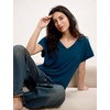 GYS Bamboo Viscose T Shirt for Women, Soft Short Sleeve V Neck Pajama Tops(Ink Blue)