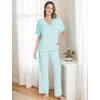 GYS Womens Bamboo Viscose Short Sleeve V-Neck Pajamas Set(Aqua)