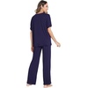 GYS Womens Bamboo Viscose Short Sleeve V-Neck Pajamas Set(Navy)