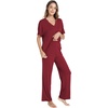 GYS Womens Bamboo Viscose Short Sleeve V-Neck Pajamas Set(Wine Red)