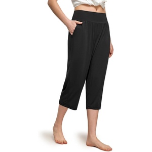 GYS Bamboo Viscose Women’s Pajama Pants, Ultra-Soft Capris with Pockets(Black)
