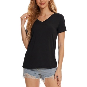 GYS Bamboo Viscose Women’s Pajama Tops, Lightweight Cooling Basic T-Shirt(Black)