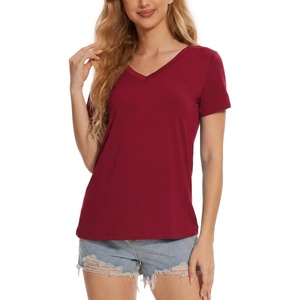 GYS Bamboo Viscose Women’s Pajama Tops, Lightweight Cooling Basic T-Shirt(Wine)