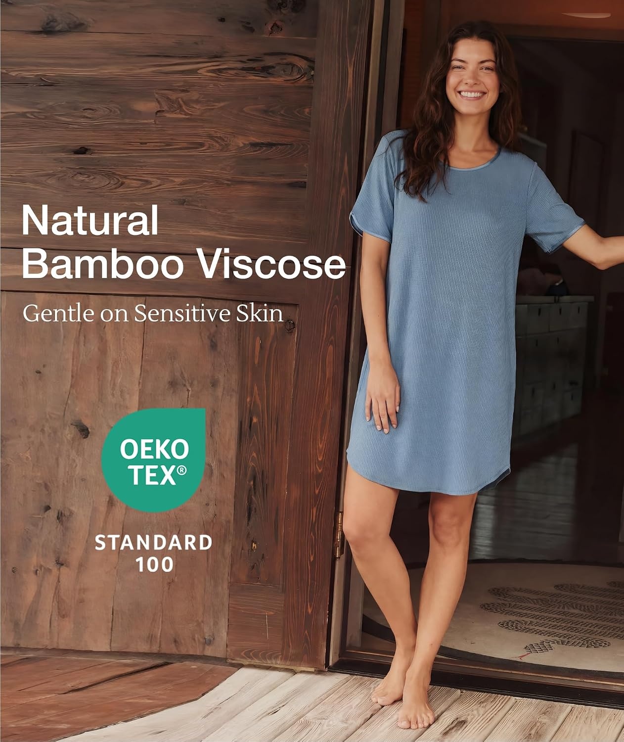 image:imageGYS Bamboo Viscose Nightgowns for Women Cooling Short Sleeve Night ShirtsGrayish Blue