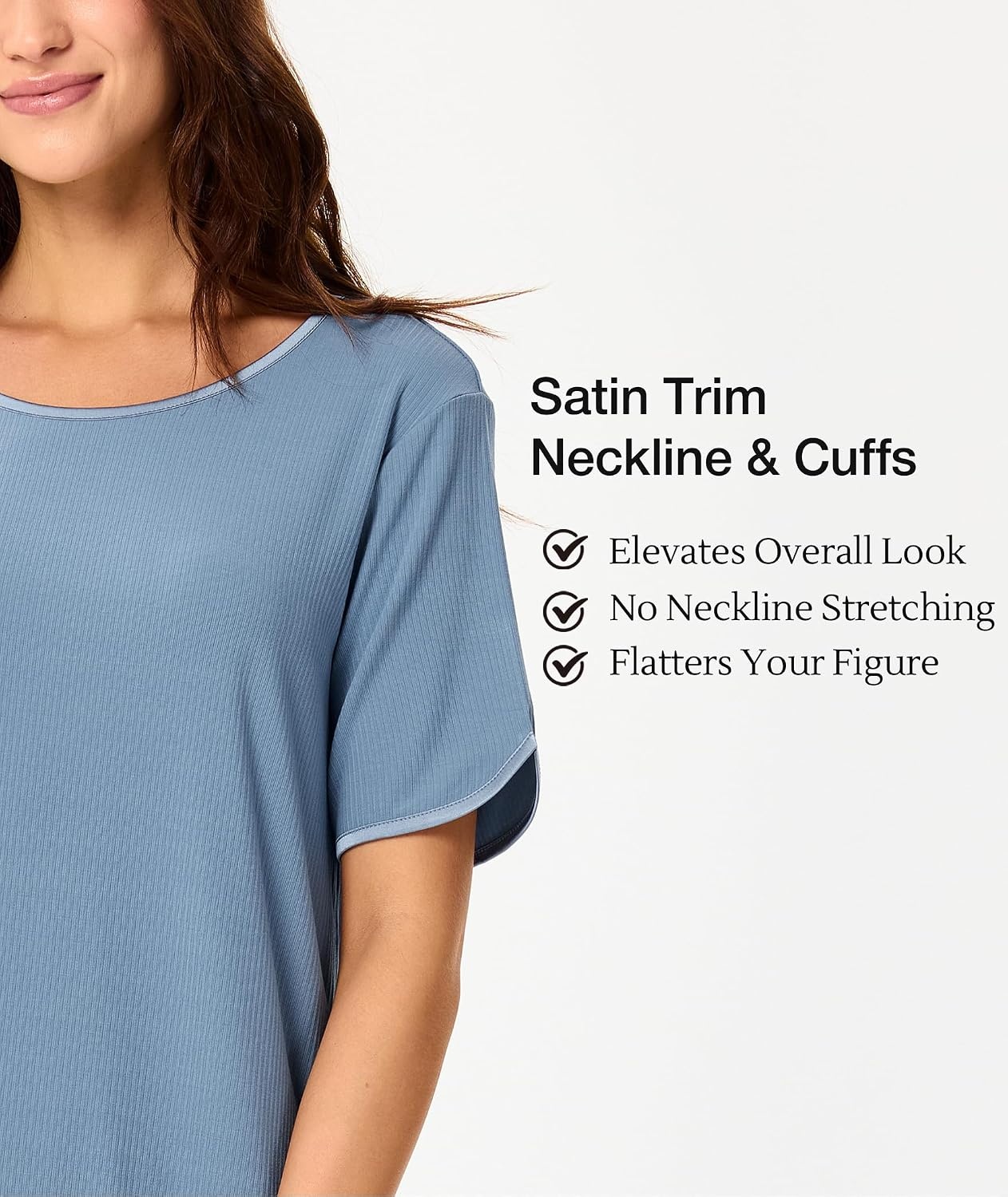 image:imageGYS Bamboo Viscose Nightgowns for Women Cooling Short Sleeve Night ShirtsGrayish Blue