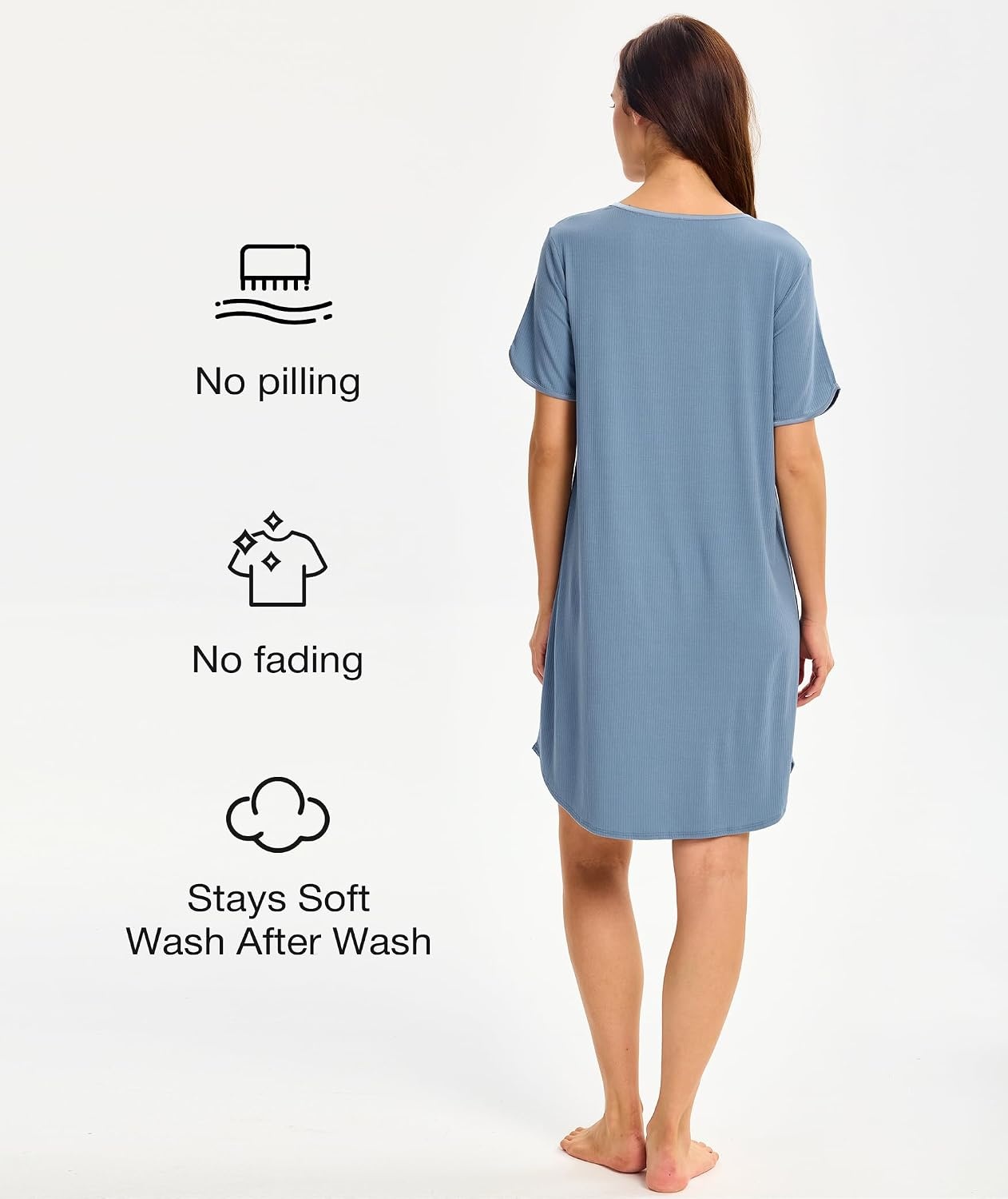image:imageGYS Bamboo Viscose Nightgowns for Women Cooling Short Sleeve Night ShirtsGrayish Blue