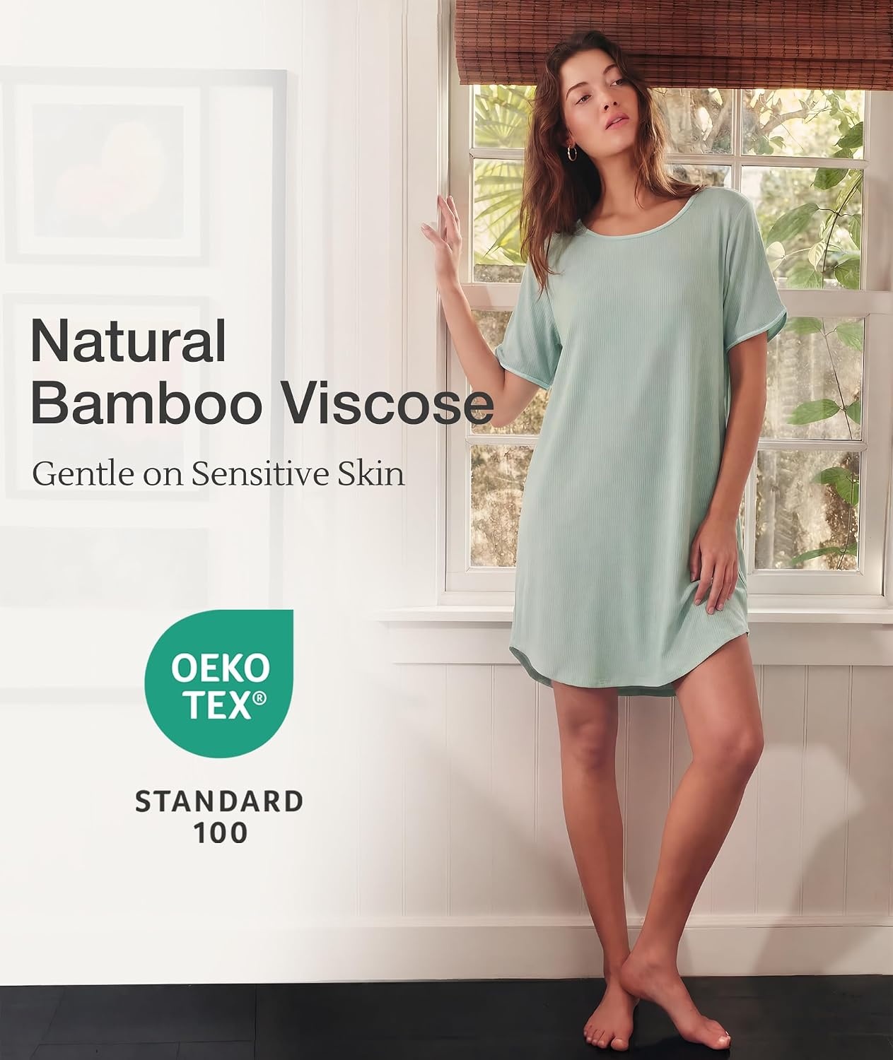 image:imageGYS Bamboo Viscose Nightgowns for Women Cooling Short Sleeve Night ShirtsMint Green