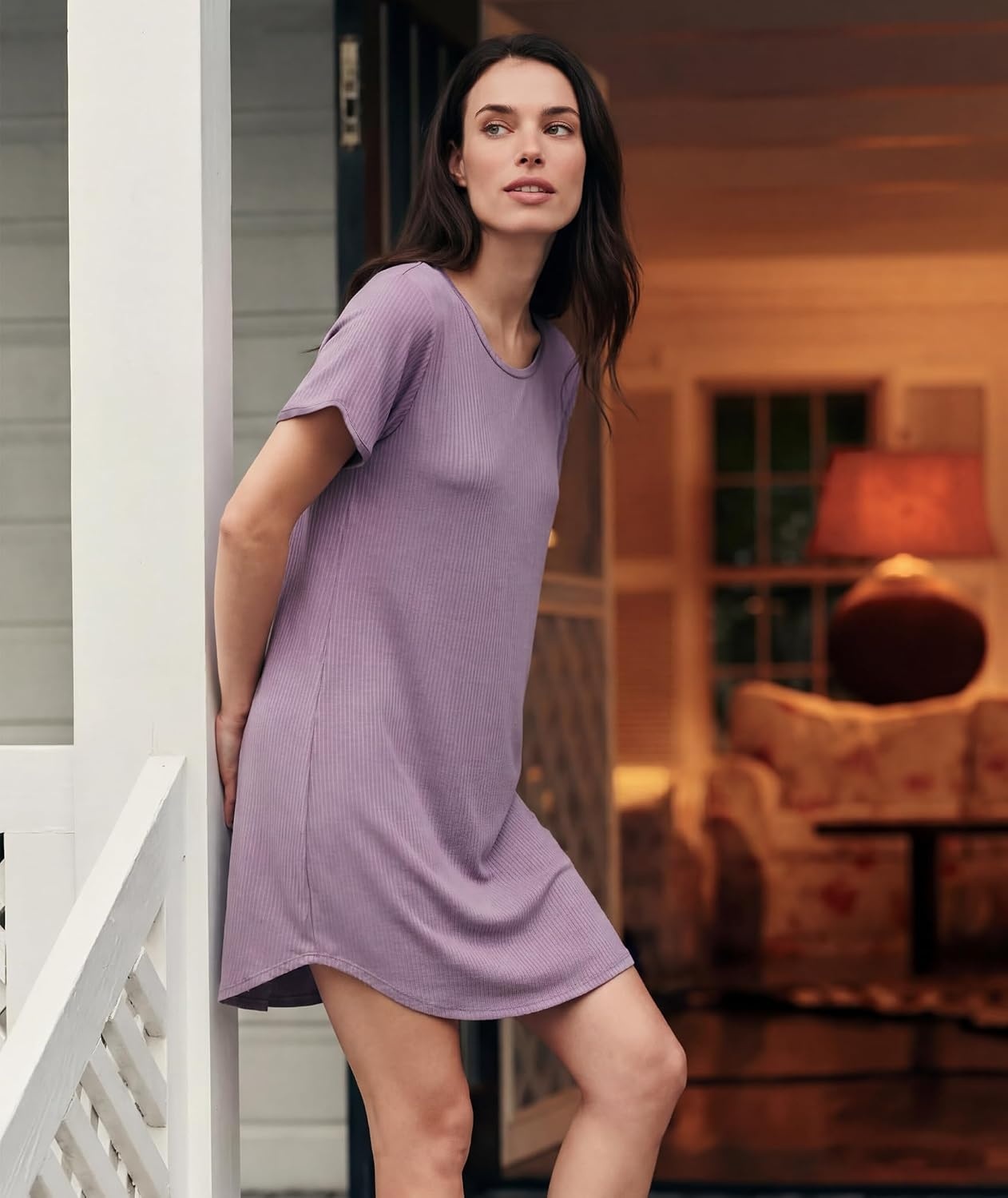 image:imageGYS Bamboo Viscose Nightgowns for Women Cooling Short Sleeve Night ShirtsPurple