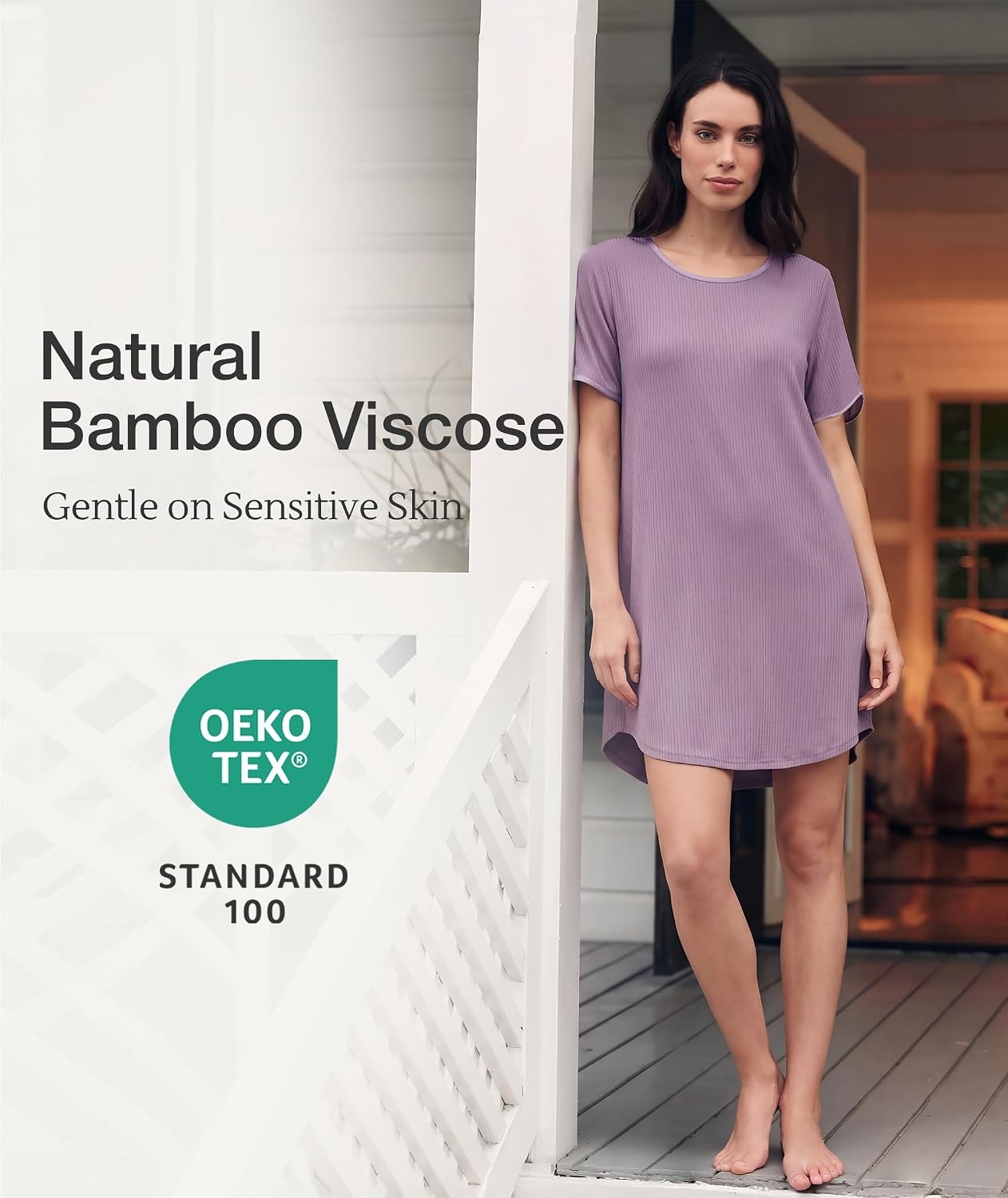 image:imageGYS Bamboo Viscose Nightgowns for Women Cooling Short Sleeve Night ShirtsPurple