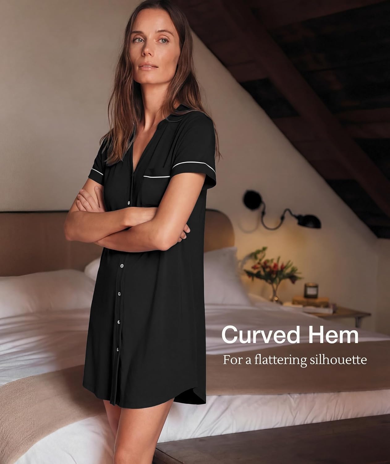 image:imageGYS Bamboo Viscose Nightgowns for Women Soft Button Down Sleep ShirtBlack
