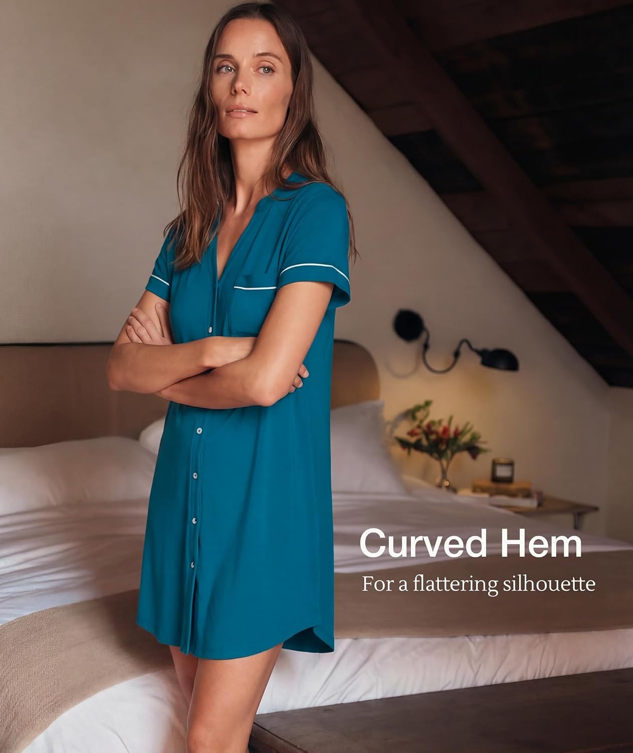 image:imageGYS Bamboo Viscose Nightgowns for Women Soft Button Down Sleep ShirtTeal Blue