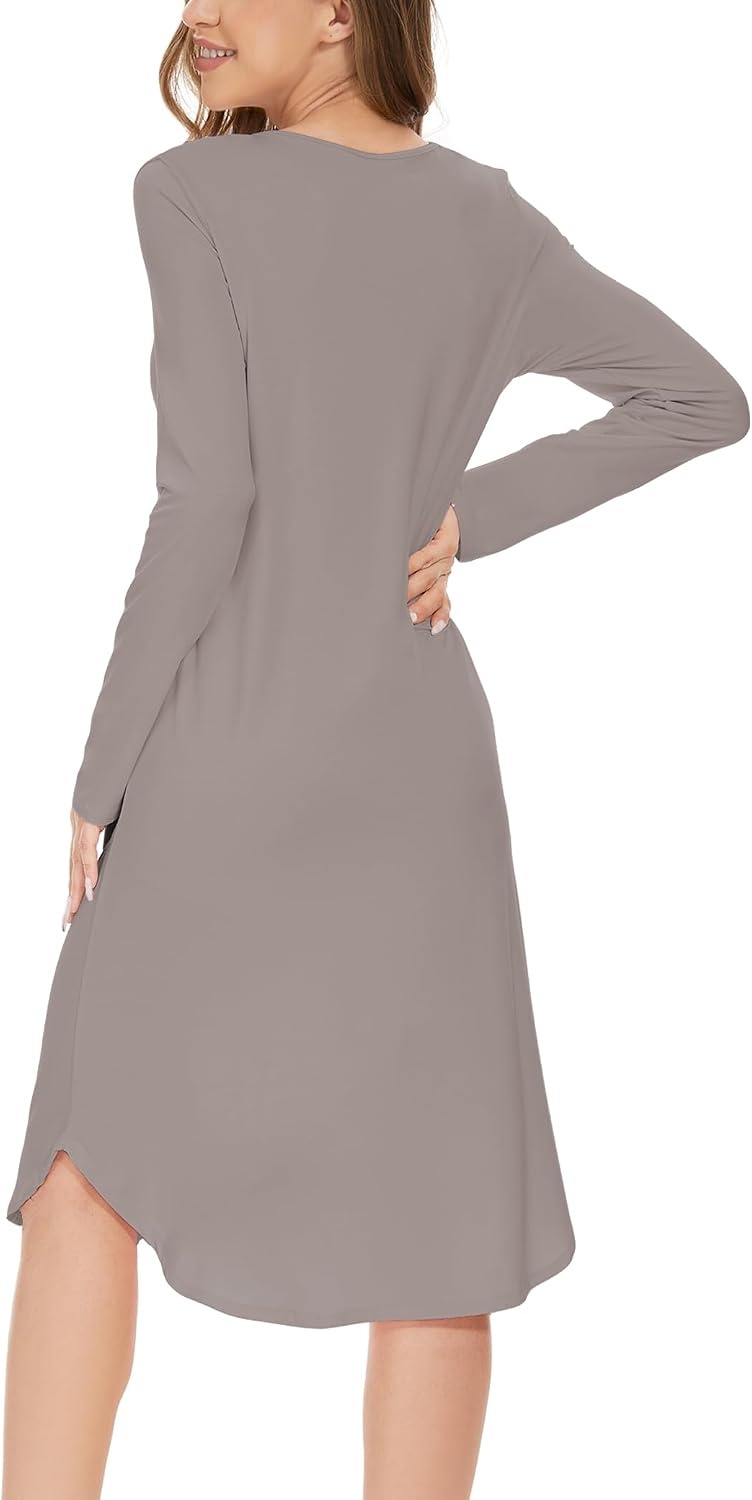 image:imageGYS Bamboo Viscose Nightgowns for Women Soft Long Sleeve VNeck Night ShirtTaupe