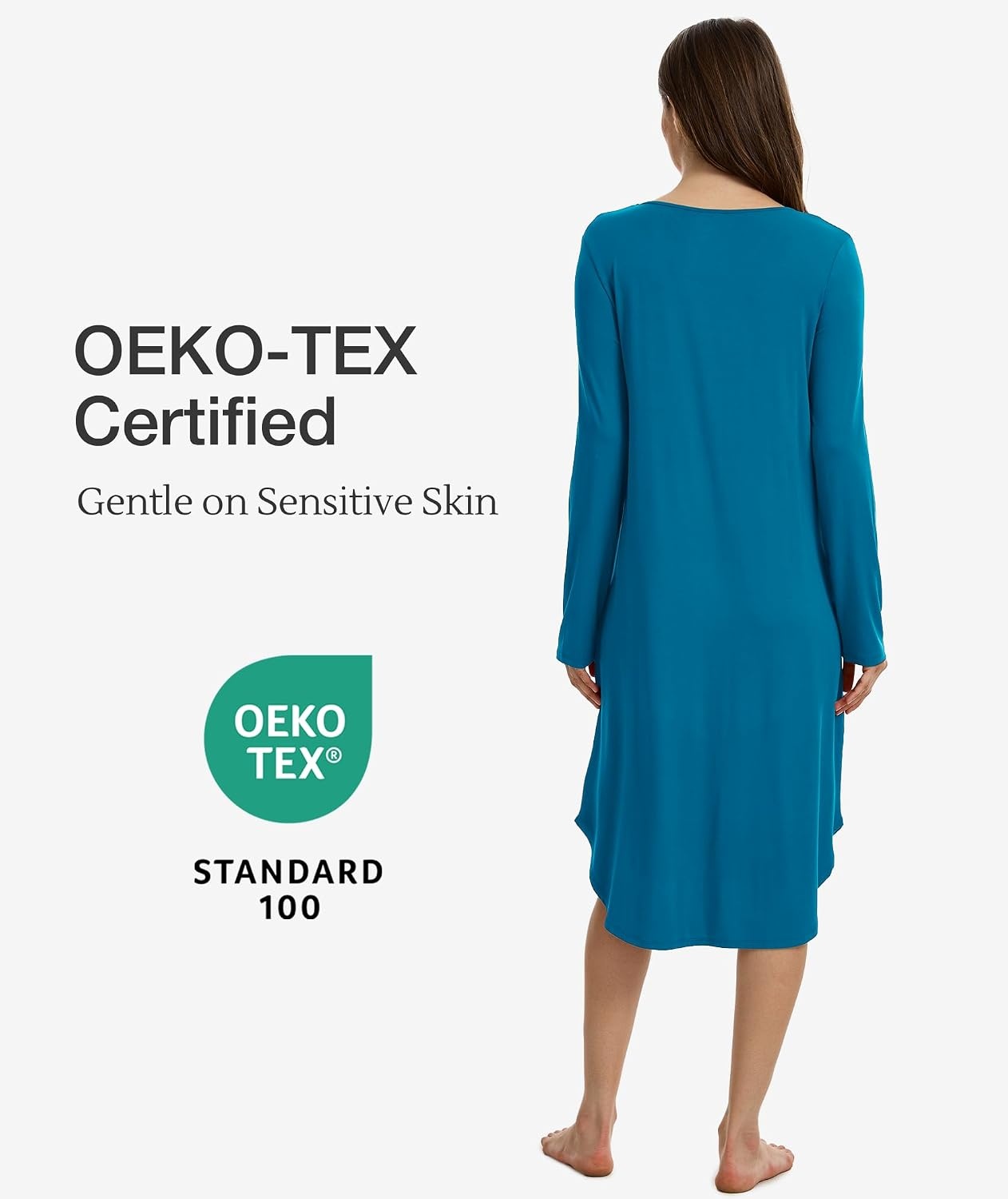 image:imageGYS Bamboo Viscose Nightgowns for Women Soft Long Sleeve VNeck Night ShirtTeal Blue