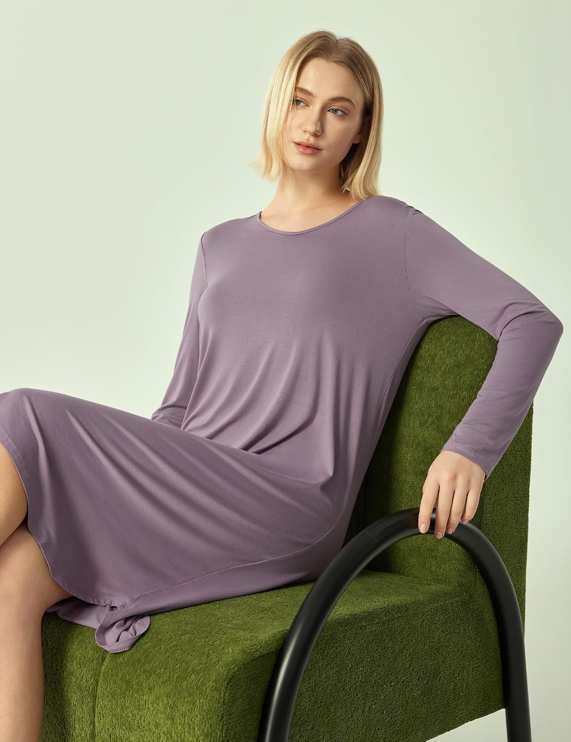 image:imageGYS Bamboo Viscose Nightgowns for Women Soft Long Sleeve VNeck Night ShirtViolet