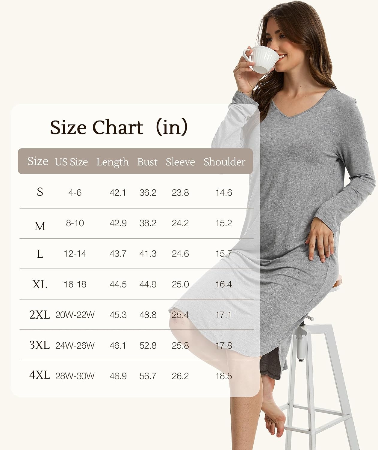 image:imageGYS Bamboo Viscose Nightgowns for Women Soft Long Sleeve VNeck Night ShirtWine