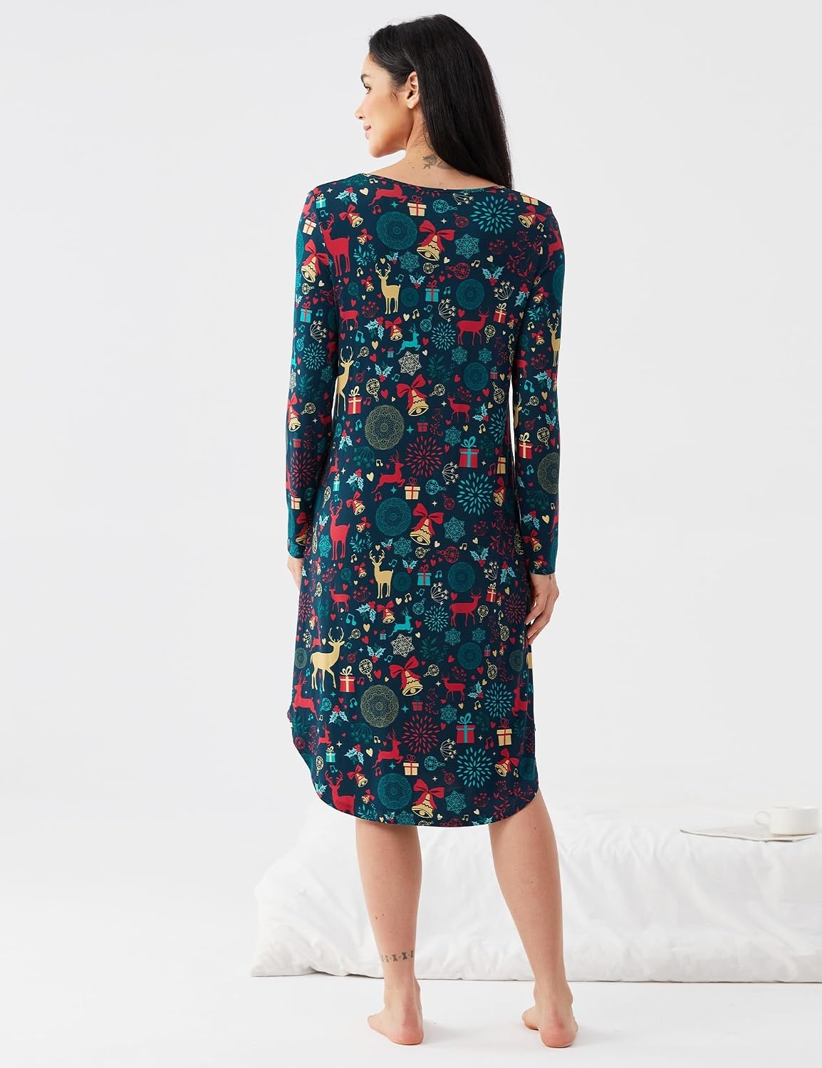 image:imageGYS Bamboo Viscose Nightgowns for Women Soft Long Sleeve VNeck Night ShirtXmas Chaos
