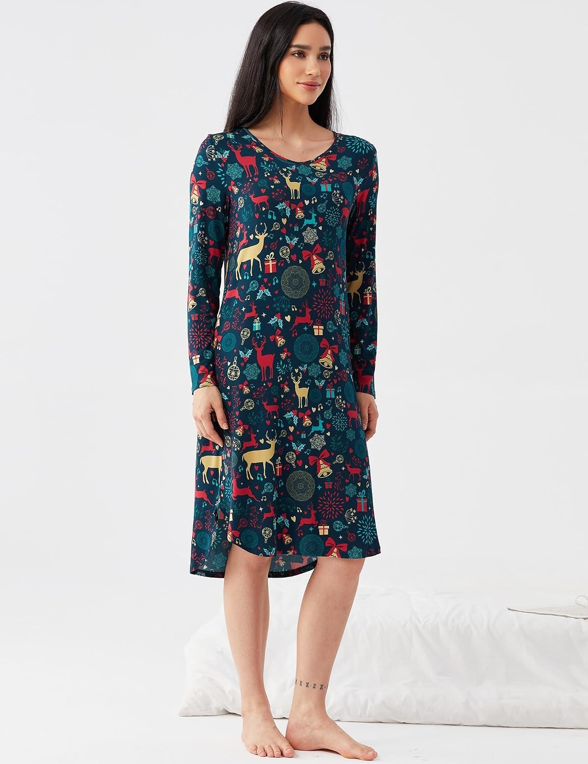 image:imageGYS Bamboo Viscose Nightgowns for Women Soft Long Sleeve VNeck Night ShirtXmas Chaos