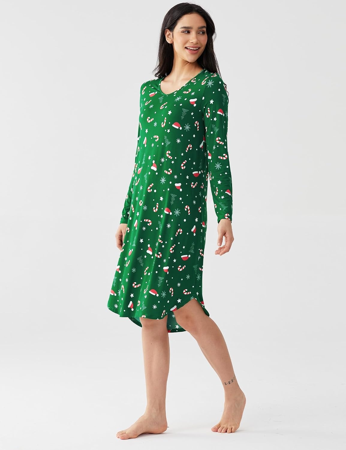 image:imageGYS Bamboo Viscose Nightgowns for Women Soft Long Sleeve VNeck Night ShirtXmas Green