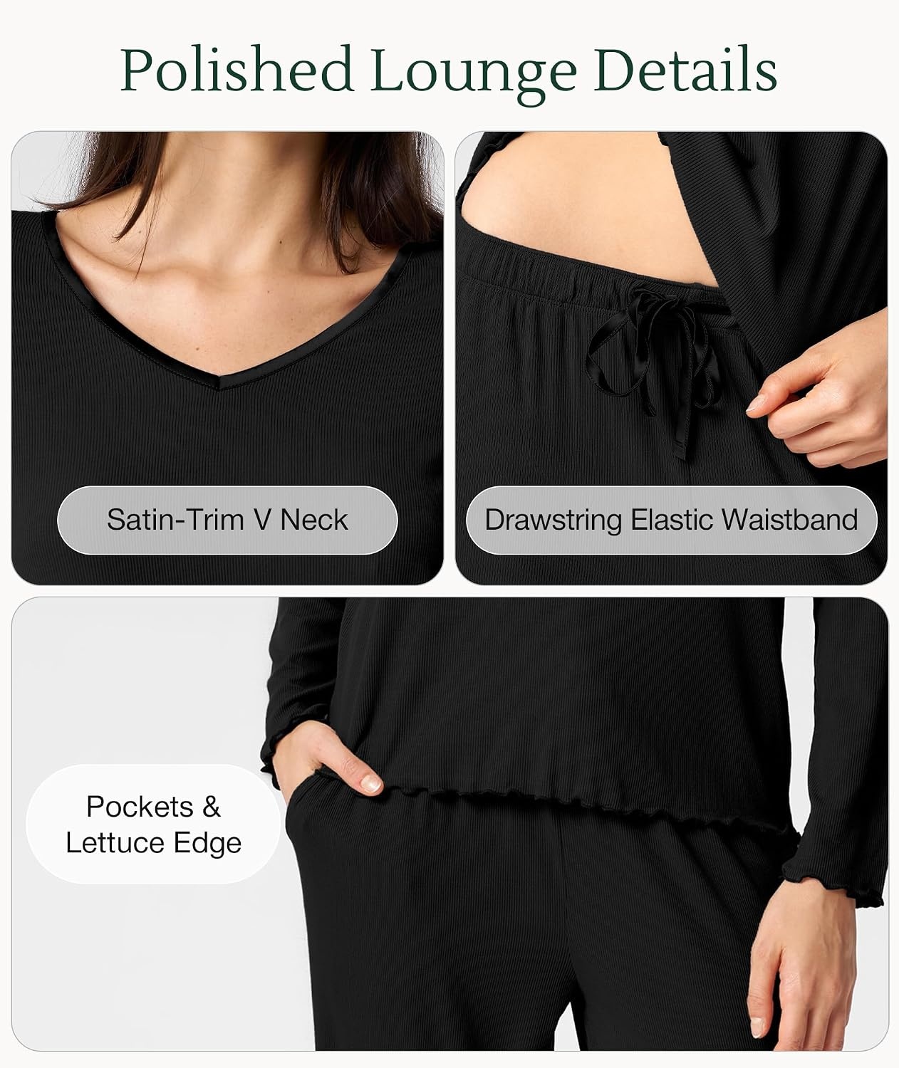 image:imageGYS Bamboo Viscose Pajamas for Women Long Sleeve Sleepwear for Hot SleepersBlack