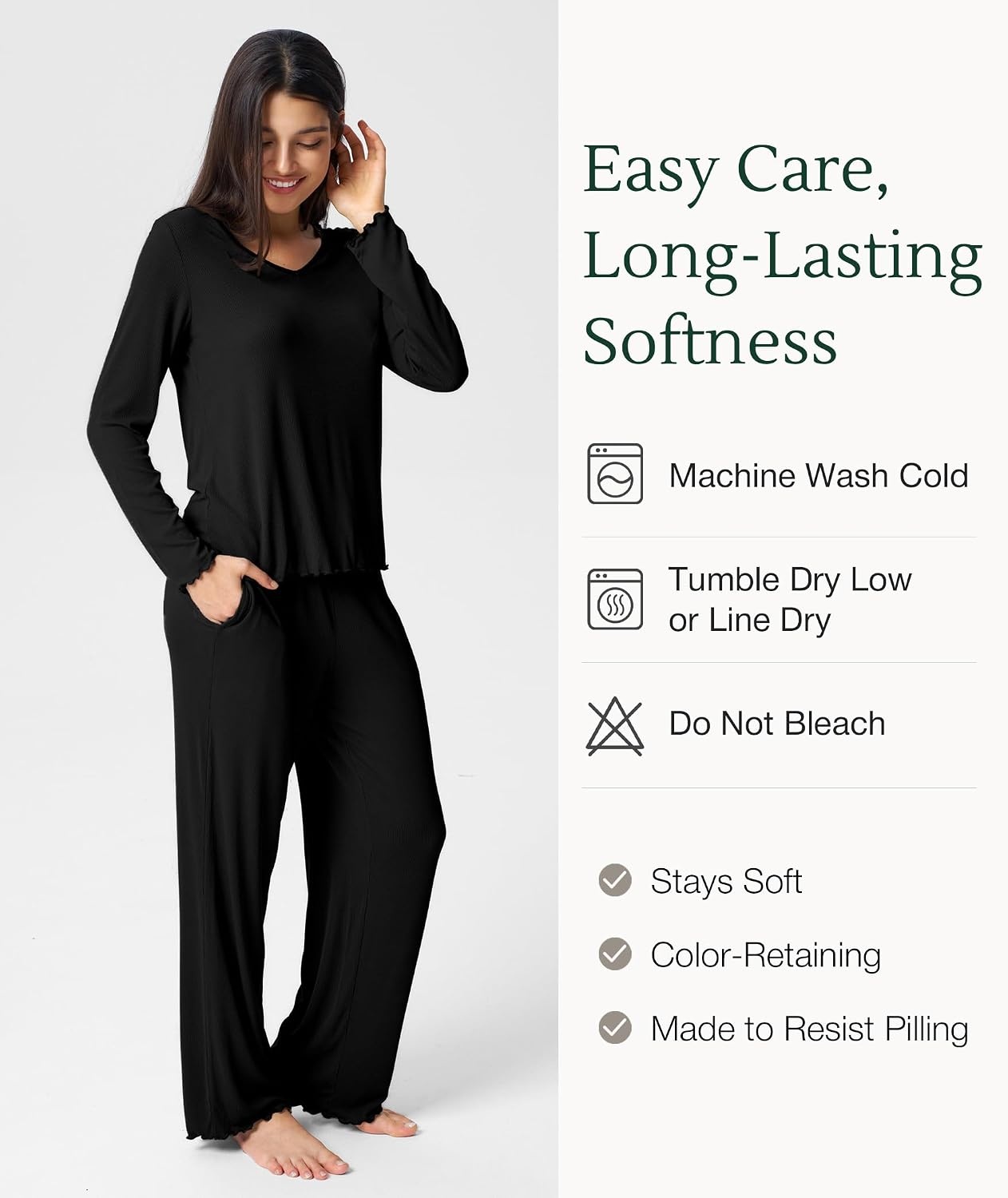 image:imageGYS Bamboo Viscose Pajamas for Women Long Sleeve Sleepwear for Hot SleepersBlack