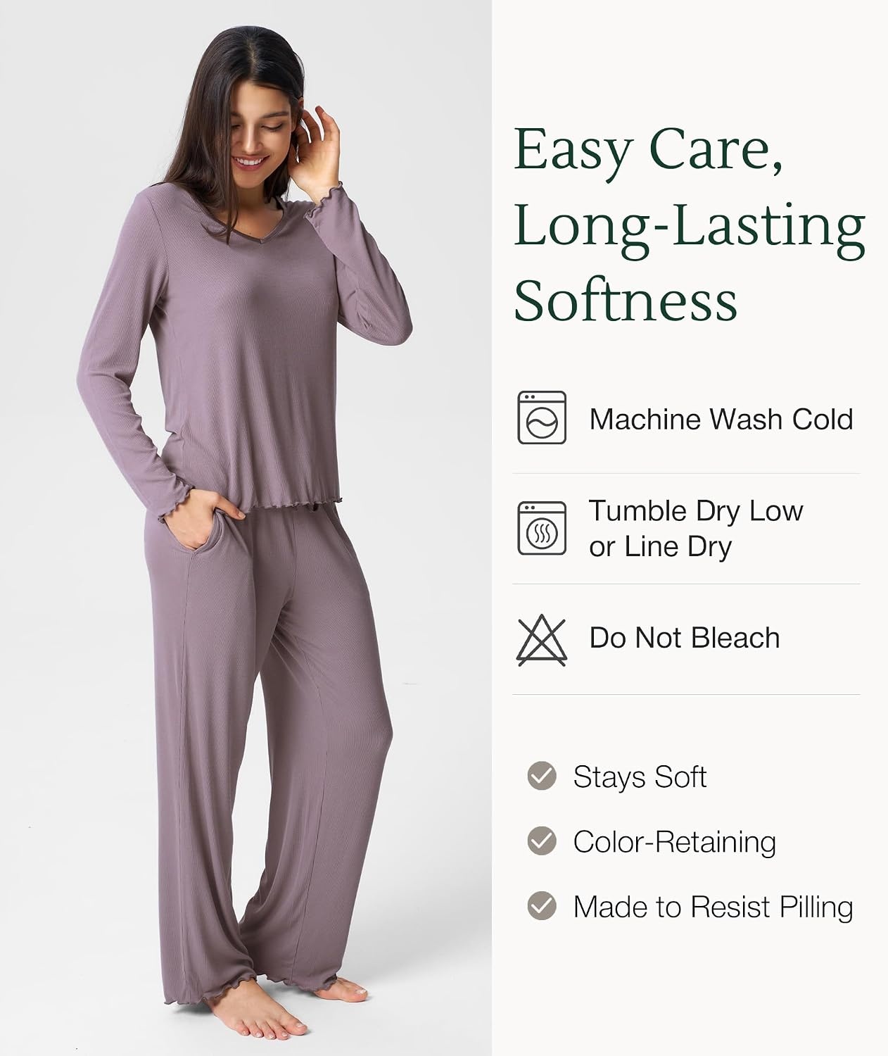 image:imageGYS Bamboo Viscose Pajamas for Women Long Sleeve Sleepwear for Hot SleepersDusty Purple