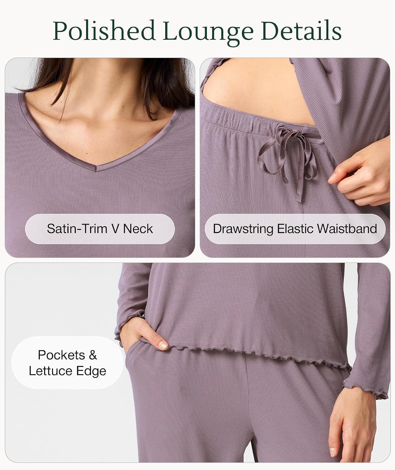 image:imageGYS Bamboo Viscose Pajamas for Women Long Sleeve Sleepwear for Hot SleepersDusty Purple