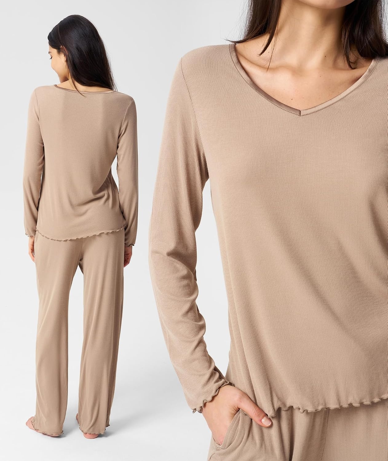 image:imageGYS Bamboo Viscose Pajamas for Women Long Sleeve Sleepwear for Hot SleepersLight Brown