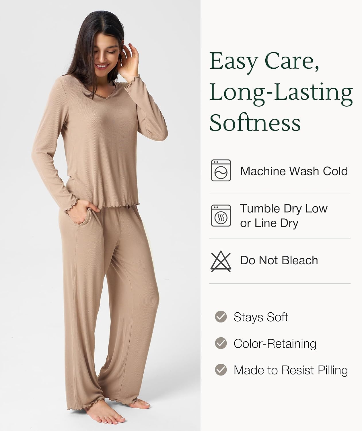 image:imageGYS Bamboo Viscose Pajamas for Women Long Sleeve Sleepwear for Hot SleepersLight Brown